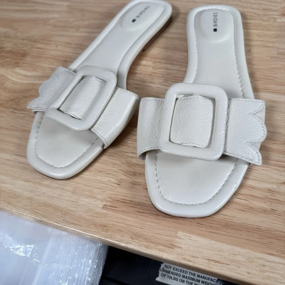 Birdies the kiwi bone Leather Flat Slide Sandals womens 7.5